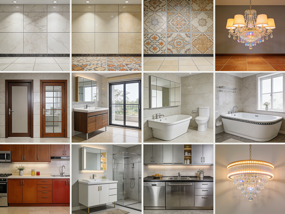 瓷磚、地板、門窗、衛浴、櫥柜、燈具